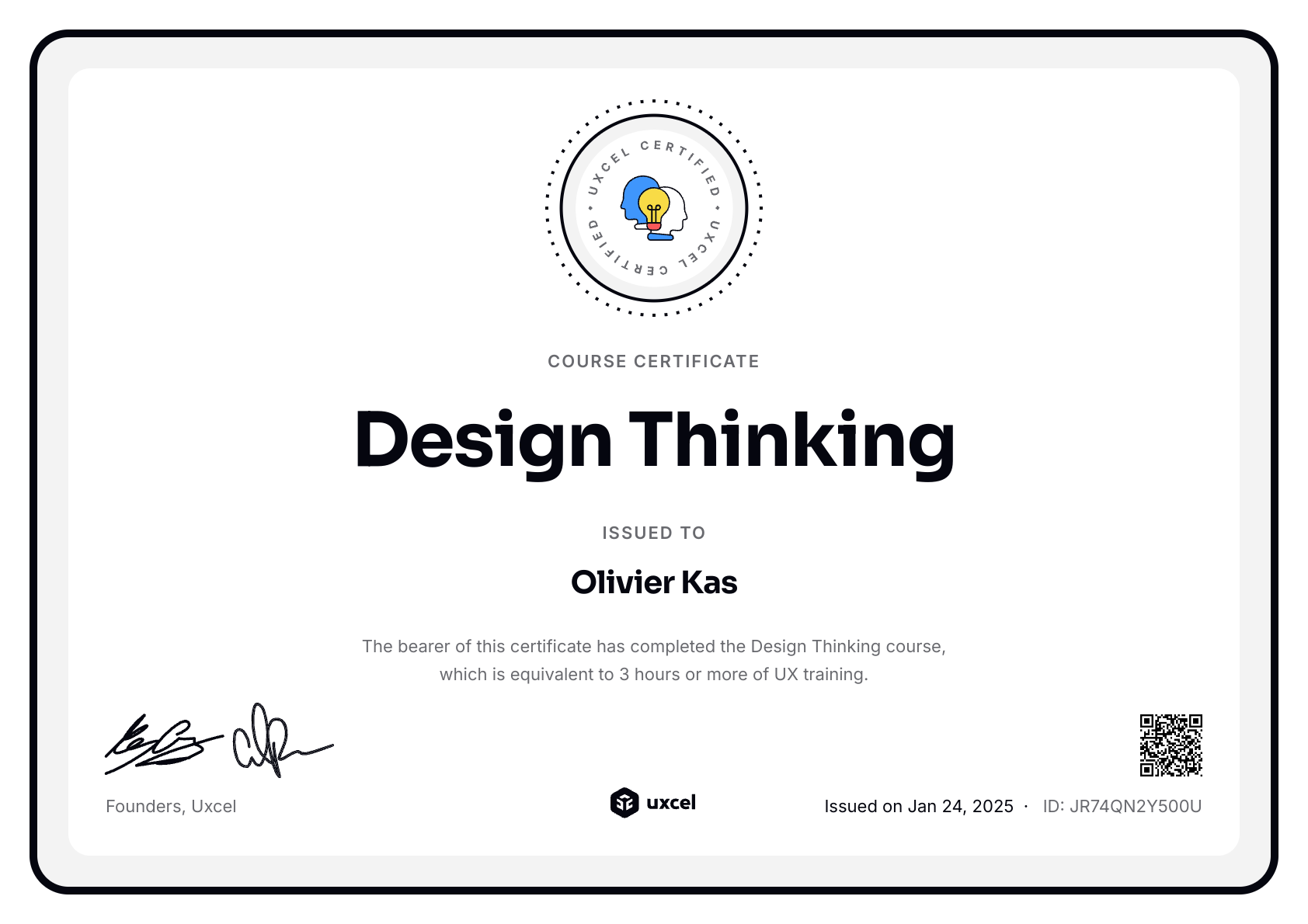 Olivier Kas's certificate
